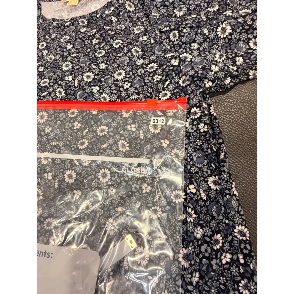 Michael Kors Floral Puff Sleeve Top Navy Blue Daisy Women 2X